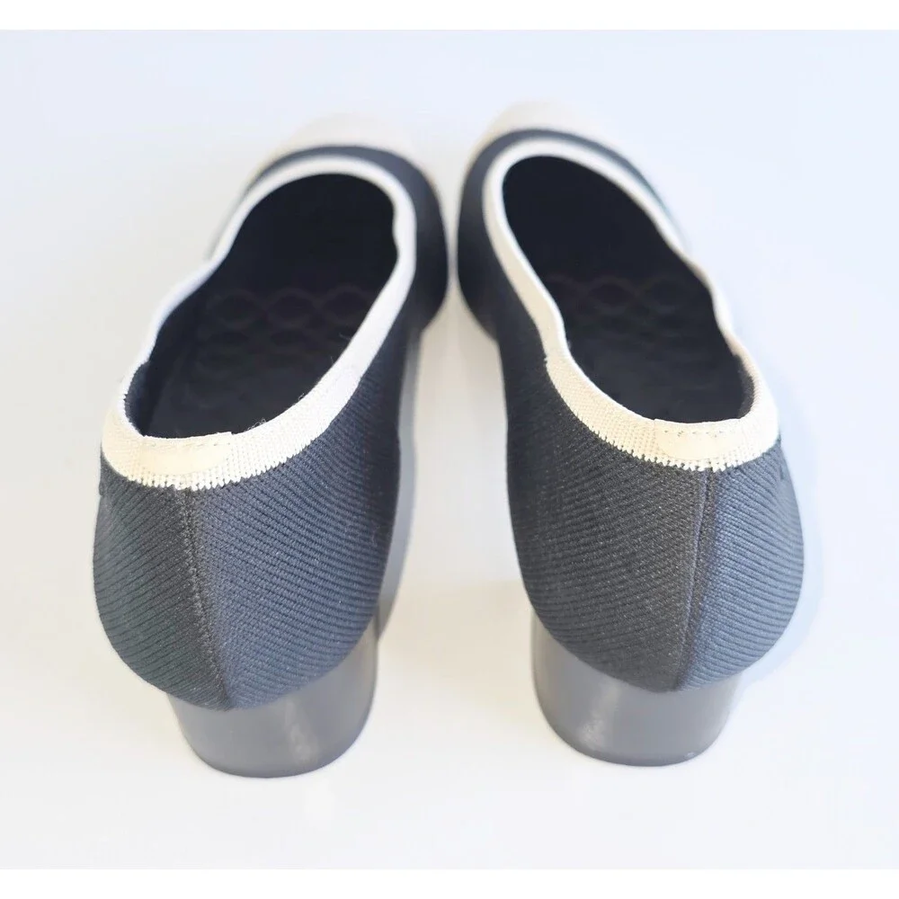 VIVAIA Julie Arch Pro Almond Toe Chunky Heels Black Ivory 40.5 9 9.5 Knit Pumps